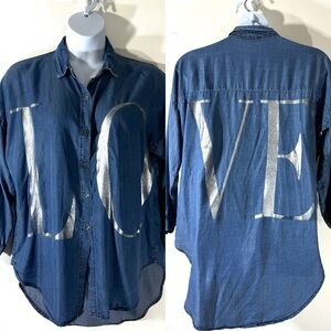 2/$35 Amorosa LOVE Chambray Button Front Shirt